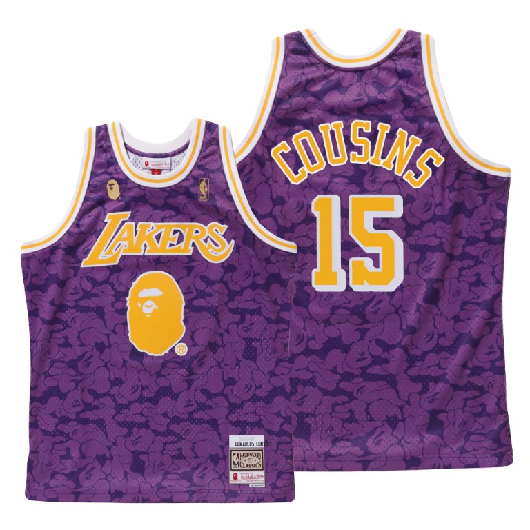Men's Los Angeles Lakers DeMarcus Cousins #15 NBA BAPE X Mitchell Hardwood Classics Purple Basketball Jersey WWD8483GE